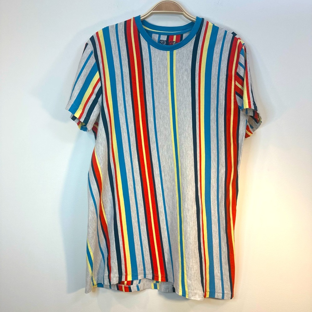 San Francisco Work Shirts Sz L Colorful Striped Short Sleeve T Shirt Tee Rainbow